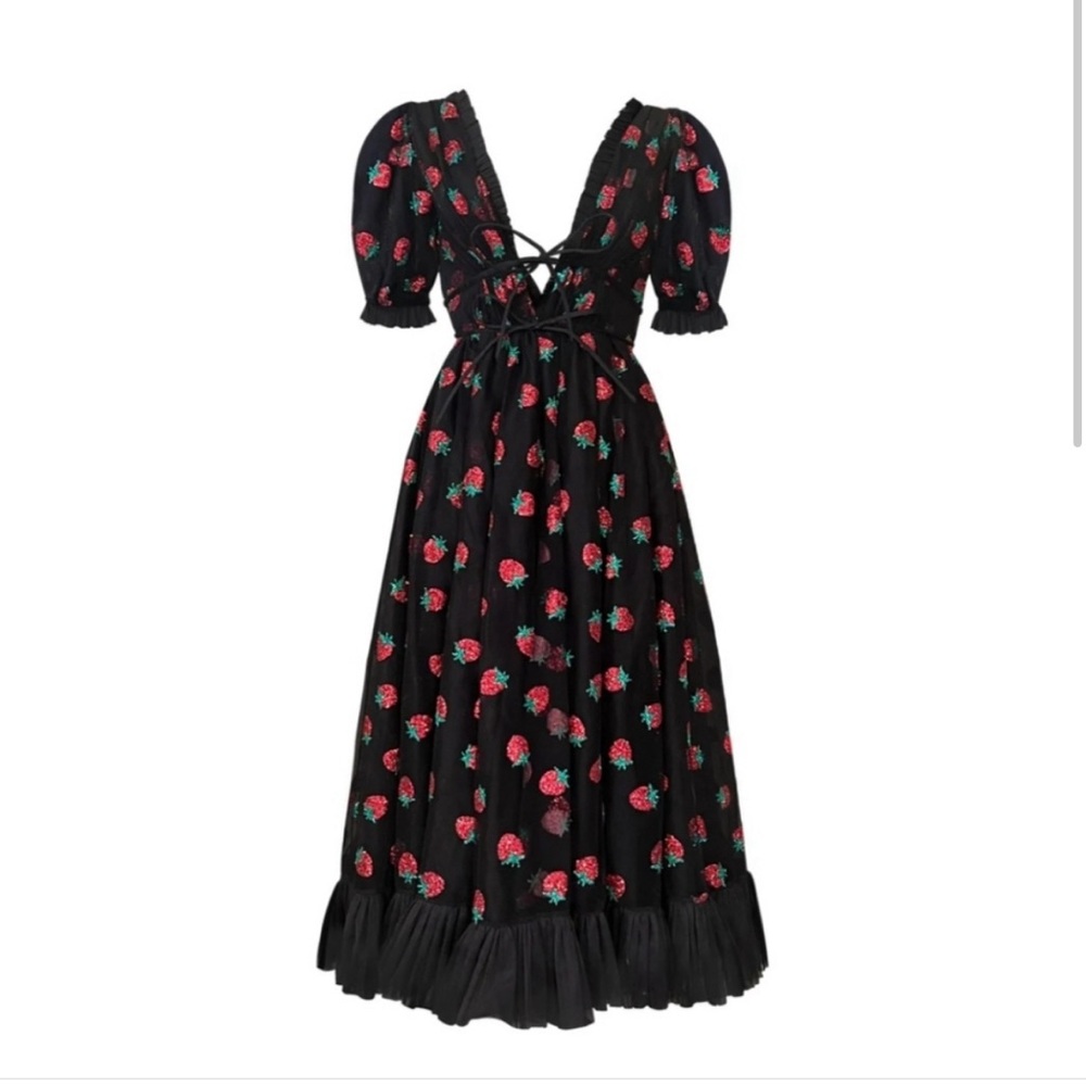 Lirika Matoshi Black Strawberry Dress